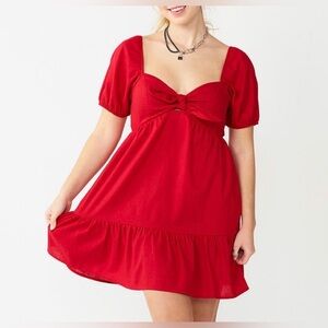 Speechless Red Mini Dress with Bow Detail and pockets